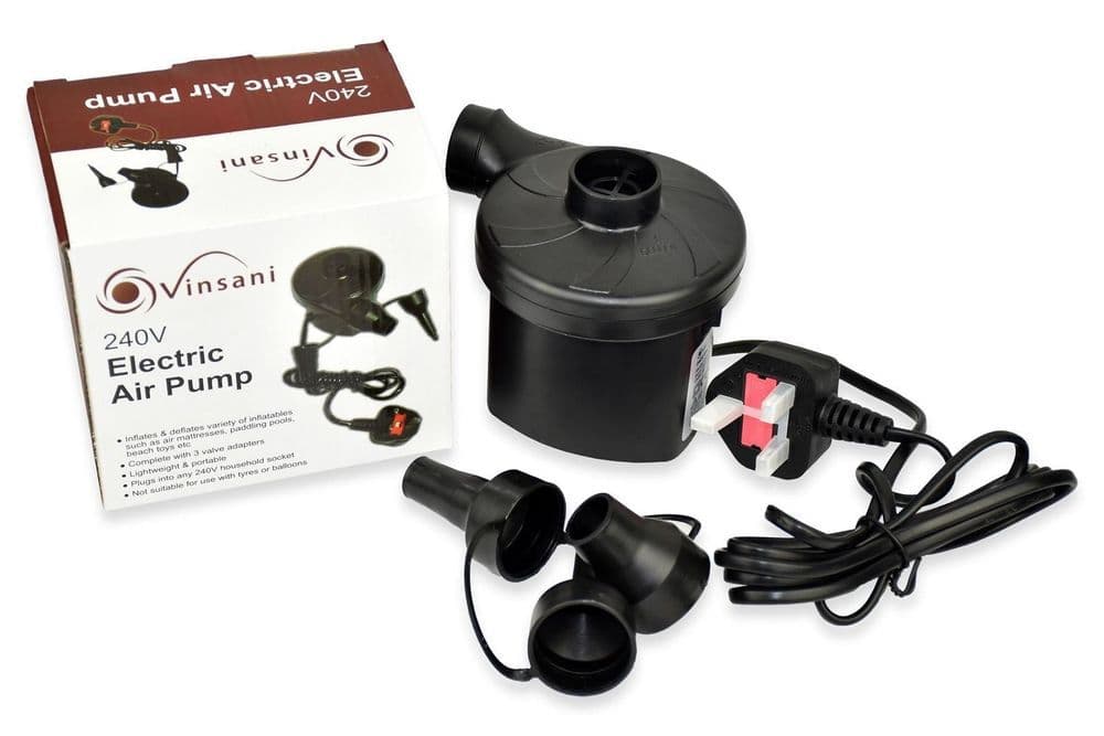 image-Electric Air Pump for Air Bed Mattress Inflatables Paddling Pool Beach Toys Inflator Deflator 3 Nozzles