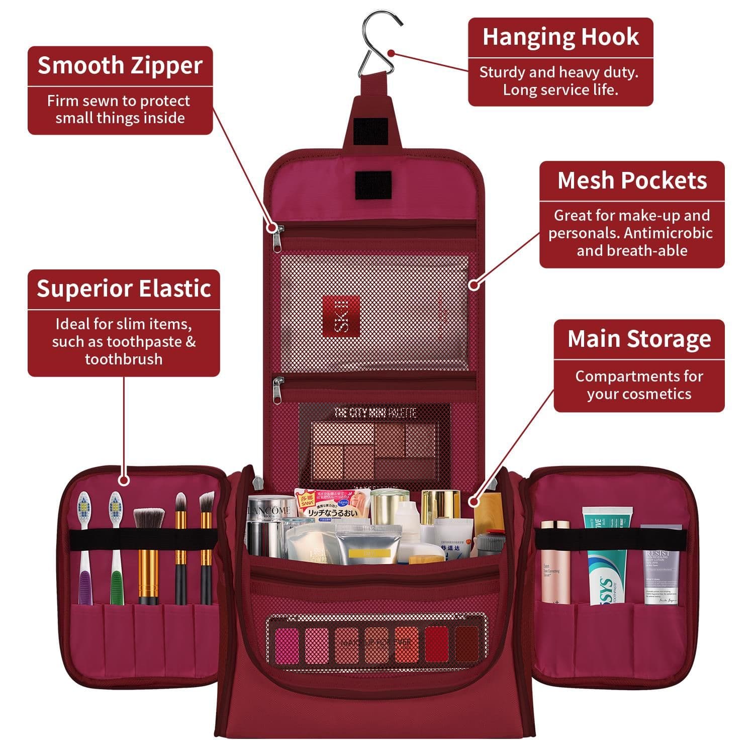 image-Toiletry Bag Bathroom Travel Makeup Toiletries Organiser – Hot Pink
