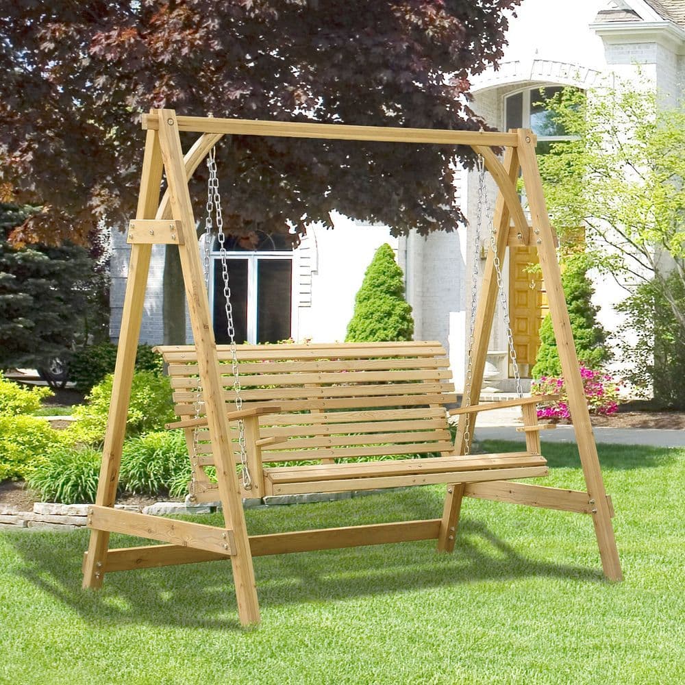 image-2-Seater Larch Wood Swing Chair Bench