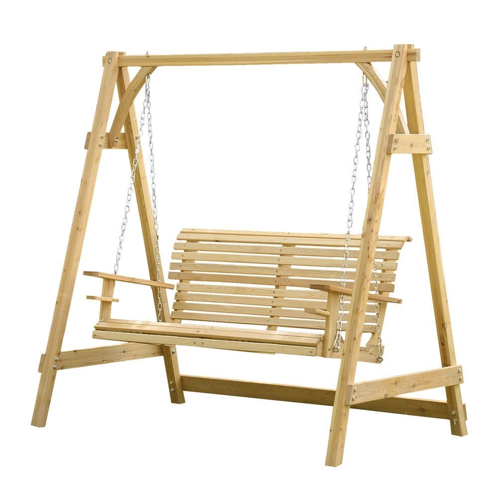 image-2-Seater Larch Wood Swing Chair Bench