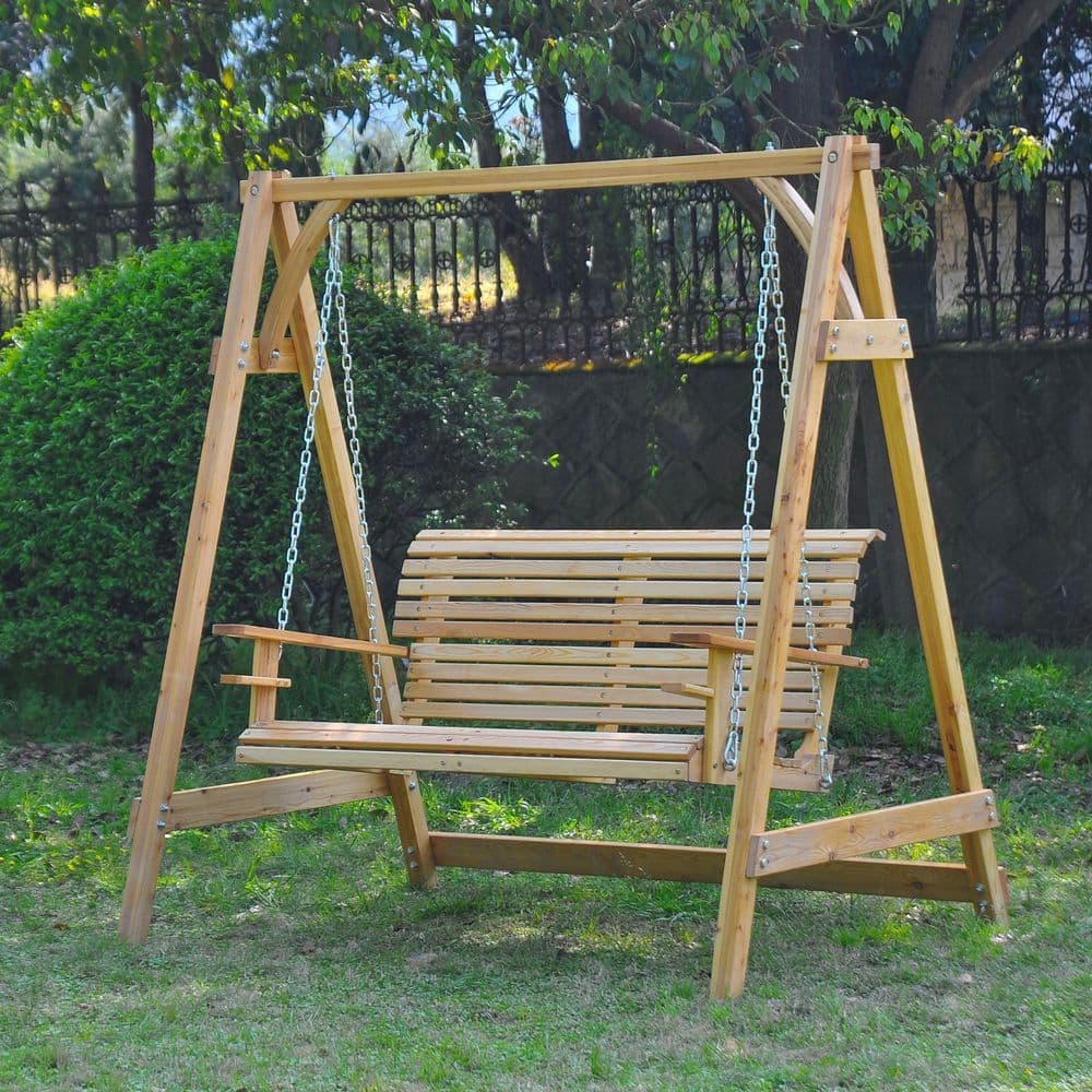 image-2-Seater Larch Wood Swing Chair Bench
