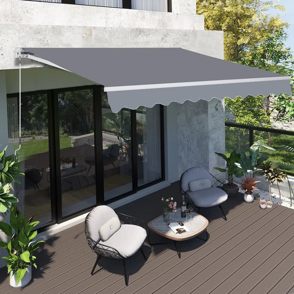 image-3x2.5m Manual Awning Canopy Sun Shade Shelter with Winding Handle, Grey