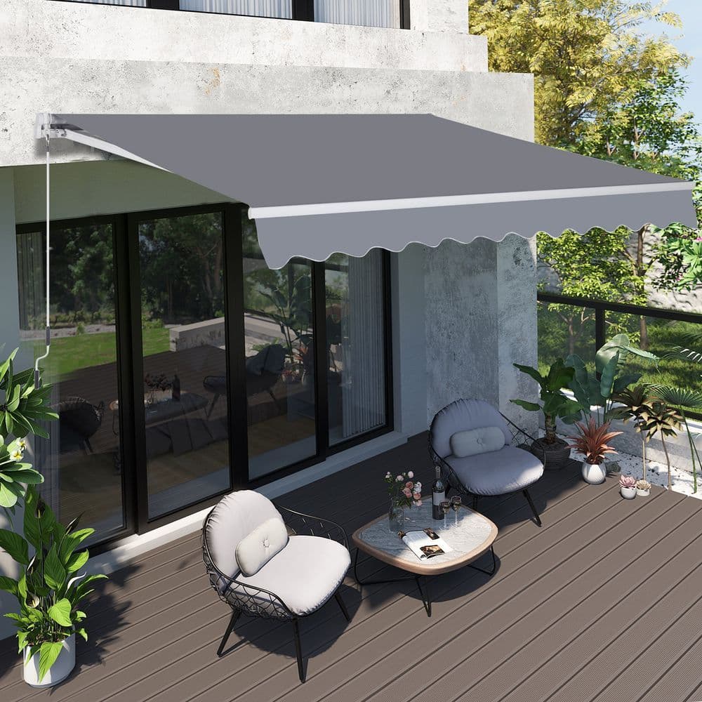 image-3x2.5m Manual Awning Canopy Sun Shade Shelter with Winding Handle, Grey