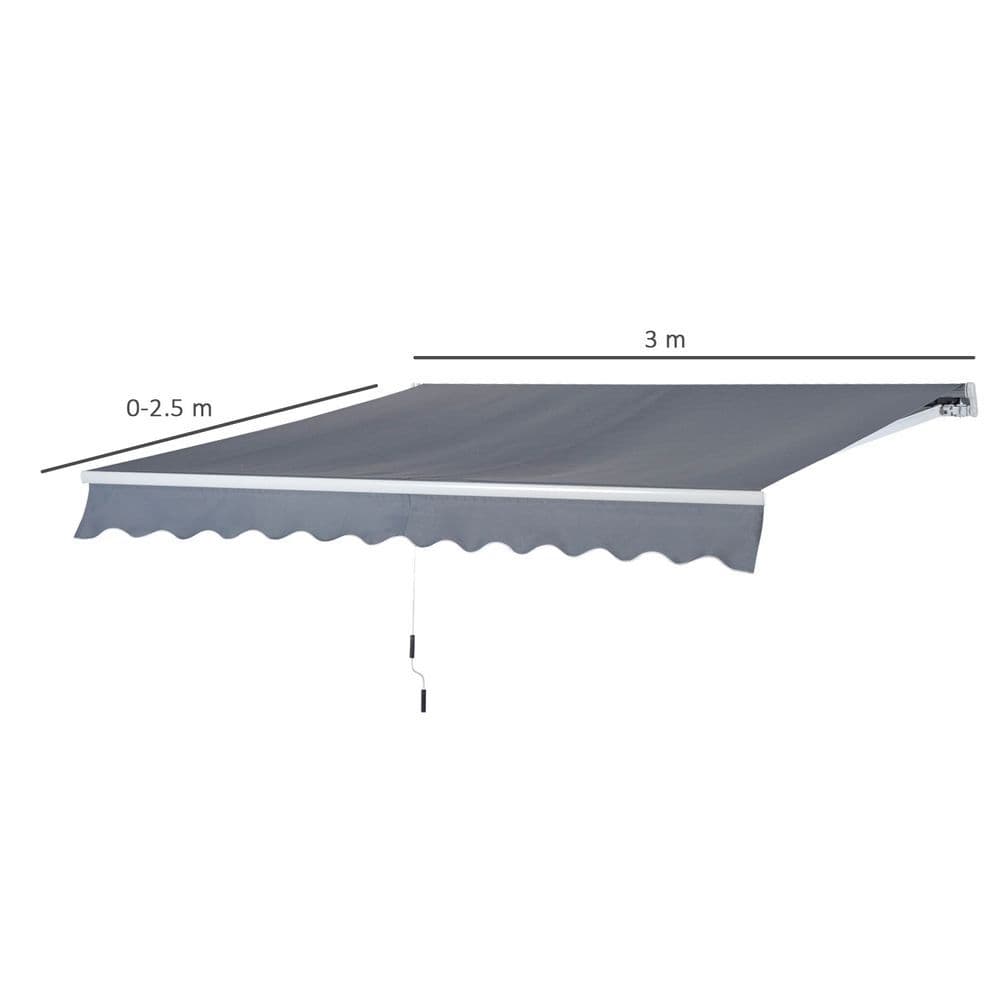 image-3x2.5m Manual Awning Canopy Sun Shade Shelter with Winding Handle, Grey