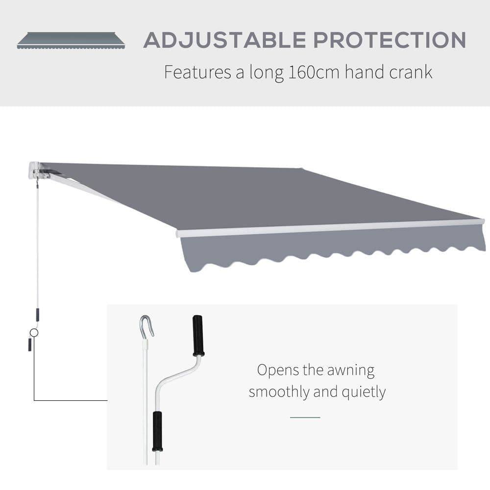 image-3x2.5m Manual Awning Canopy Sun Shade Shelter with Winding Handle, Grey