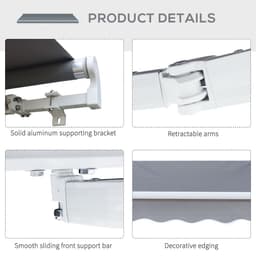 image-3x2.5m Manual Awning Canopy Sun Shade Shelter with Winding Handle, Grey