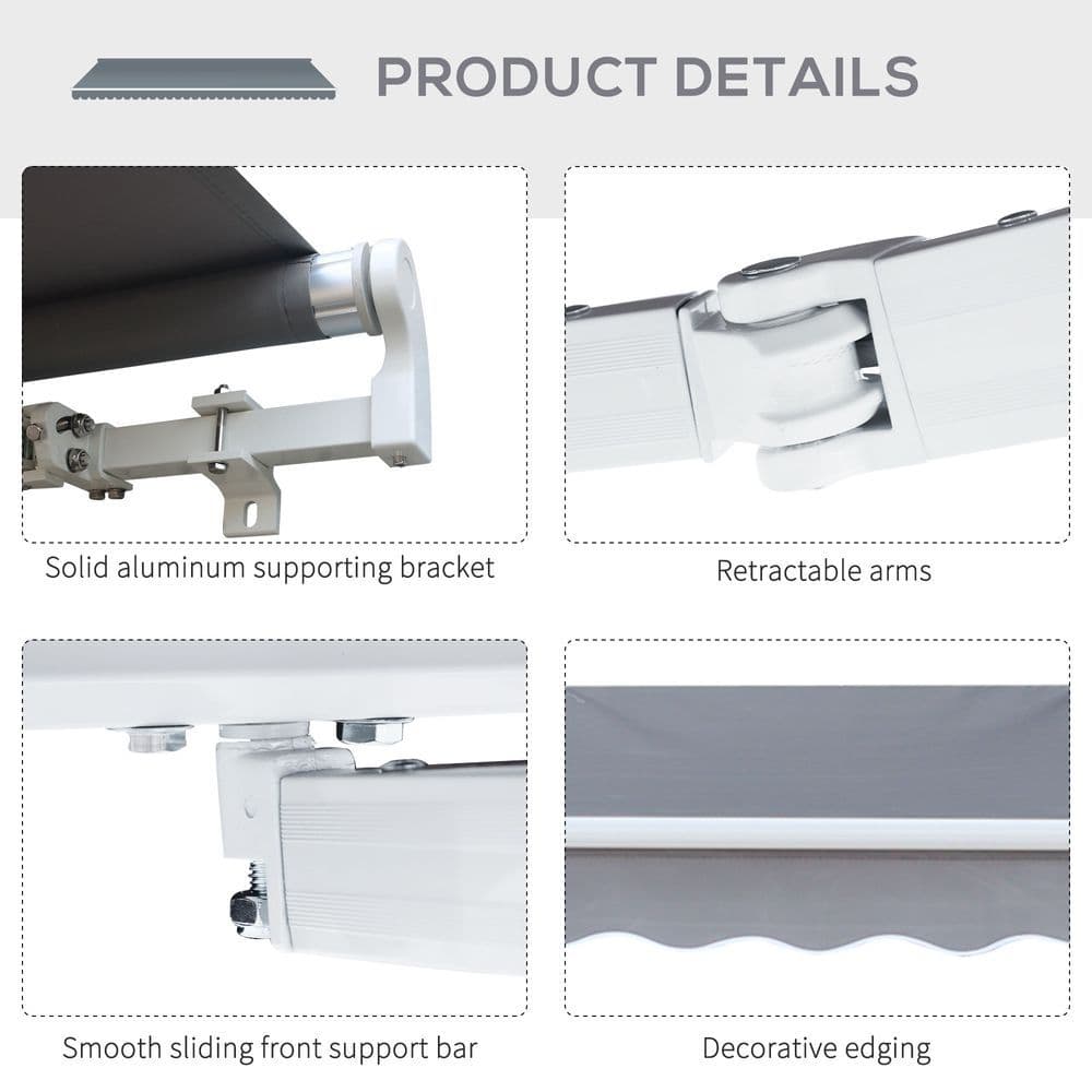 image-3x2.5m Manual Awning Canopy Sun Shade Shelter with Winding Handle, Grey