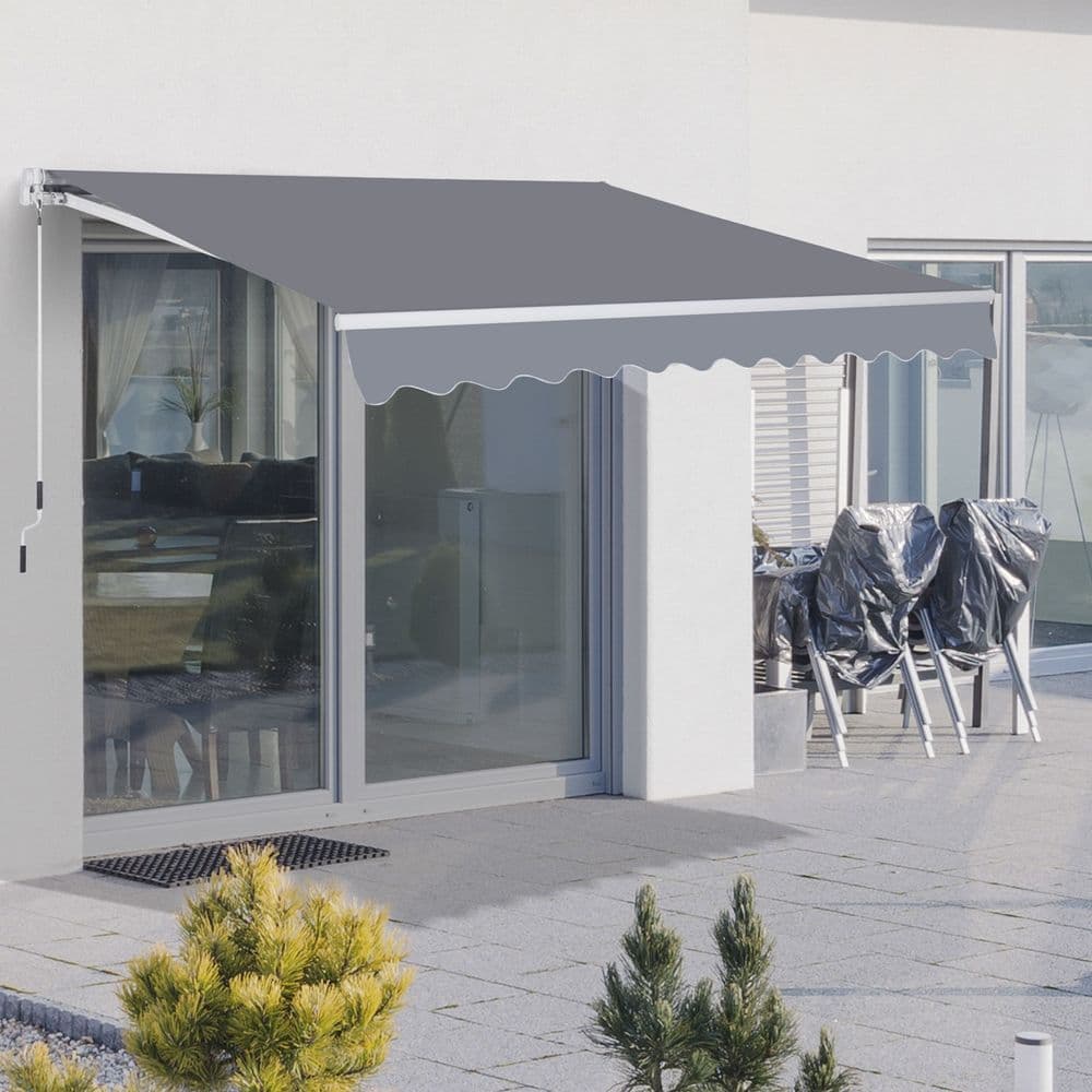 image-3x2.5m Manual Awning Canopy Sun Shade Shelter with Winding Handle, Grey