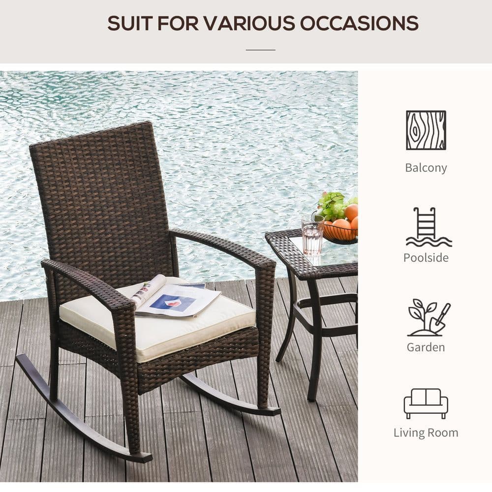image-Rattan Rocking Chair W/ Cushion-Brown/Beige