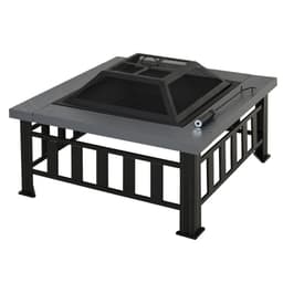 image-Outsunny Fire Pit, Square Shape, W/Waterproof Cover-Black/Grey