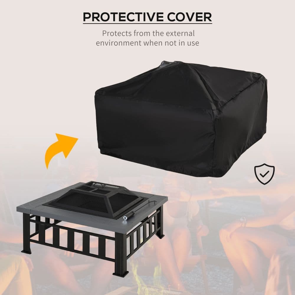 image-Outsunny Fire Pit, Square Shape, W/Waterproof Cover-Black/Grey