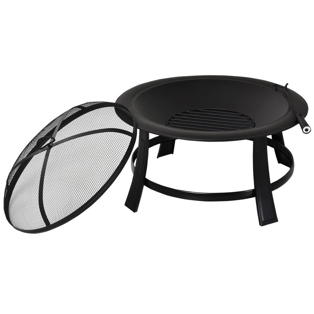 image-Outsunny 30� Round Metal Fire Pit With Cover-Black | Aosom.co.uk