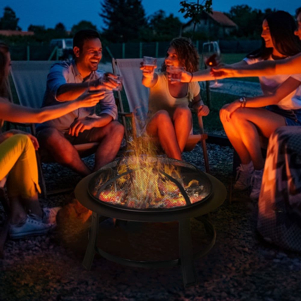 image-Outsunny 30� Round Metal Fire Pit With Cover-Black | Aosom.co.uk