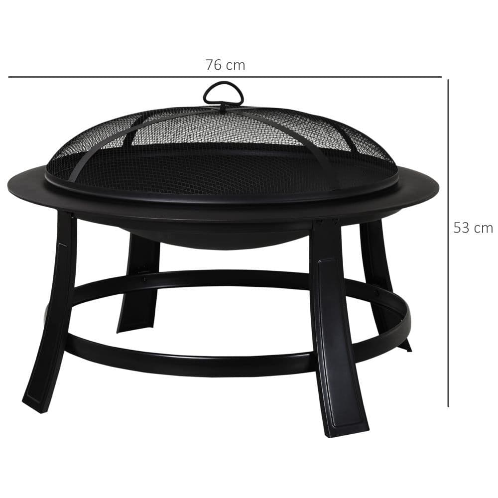image-Outsunny 30� Round Metal Fire Pit With Cover-Black | Aosom.co.uk