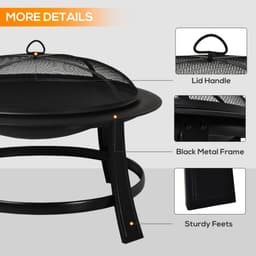 image-Outsunny 30� Round Metal Fire Pit With Cover-Black | Aosom.co.uk