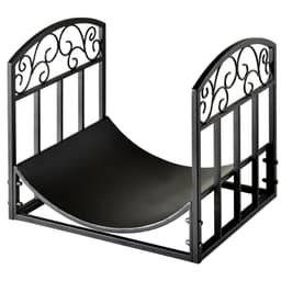 image-Wrought Iron Inner Arced Wood Log Holder Storage Shelf Black