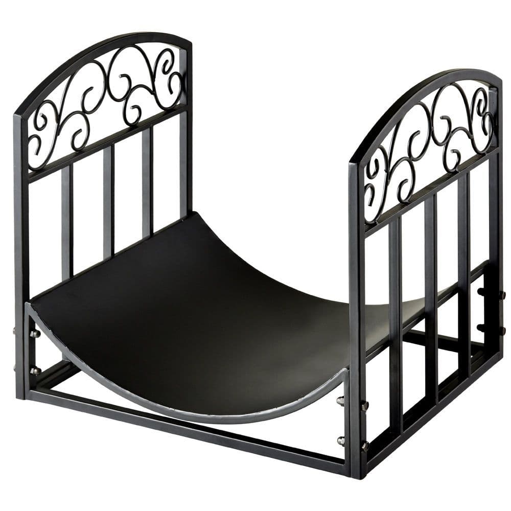 image-Wrought Iron Inner Arced Wood Log Holder Storage Shelf Black