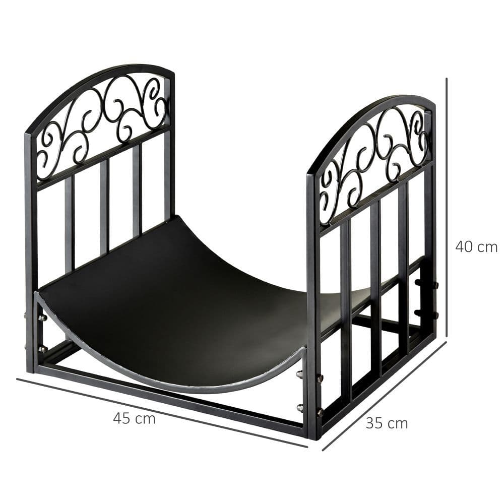 image-Wrought Iron Inner Arced Wood Log Holder Storage Shelf Black