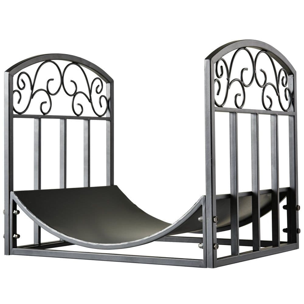 image-Wrought Iron Inner Arced Wood Log Holder Storage Shelf Black
