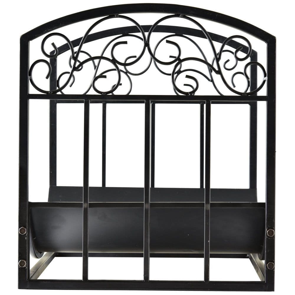 image-Wrought Iron Inner Arced Wood Log Holder Storage Shelf Black