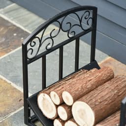 image-Wrought Iron Inner Arced Wood Log Holder Storage Shelf Black
