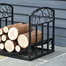 image-Wrought Iron Inner Arced Wood Log Holder Storage Shelf Black