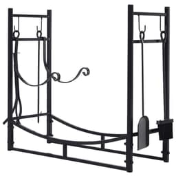 image-Firewood Stand Log Rack Holder 84cm with 4-PC Fireplace Tools Set