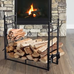 image-Firewood Stand Log Rack Holder 84cm with 4-PC Fireplace Tools Set