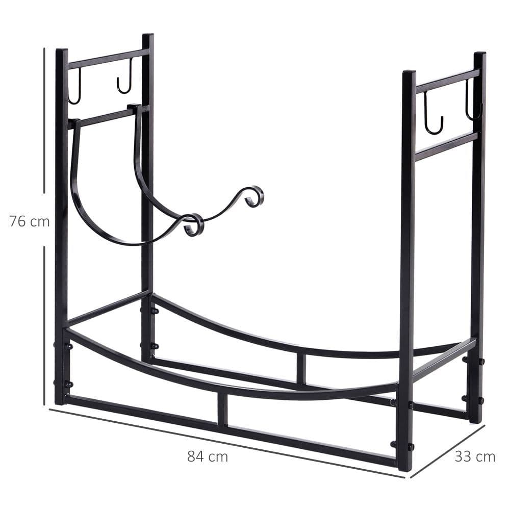 image-Firewood Stand Log Rack Holder 84cm with 4-PC Fireplace Tools Set