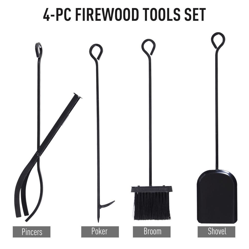 image-Firewood Stand Log Rack Holder 84cm with 4-PC Fireplace Tools Set