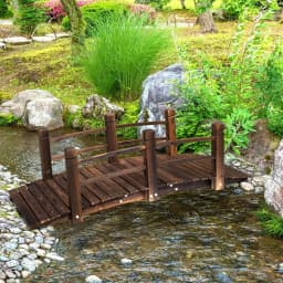 image-Wooden Garden Bridge Lawn Decor Stained Finish Arc Outdoor Pond Walkway
