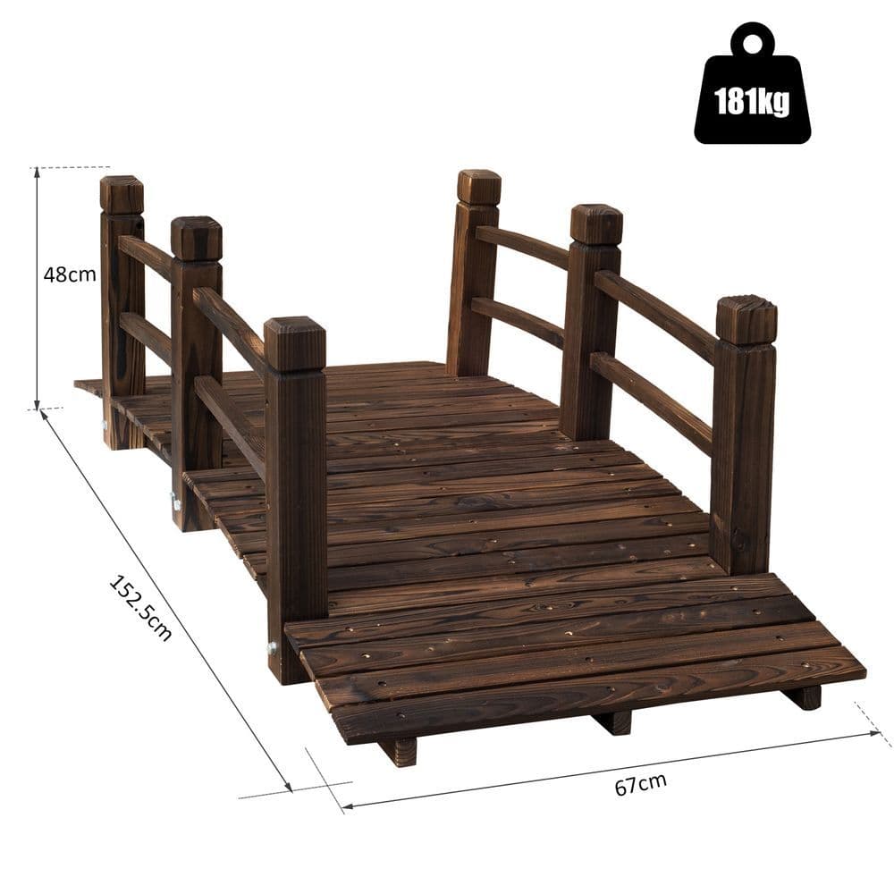 image-Wooden Garden Bridge Lawn Decor Stained Finish Arc Outdoor Pond Walkway