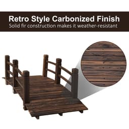 image-Wooden Garden Bridge Lawn Decor Stained Finish Arc Outdoor Pond Walkway