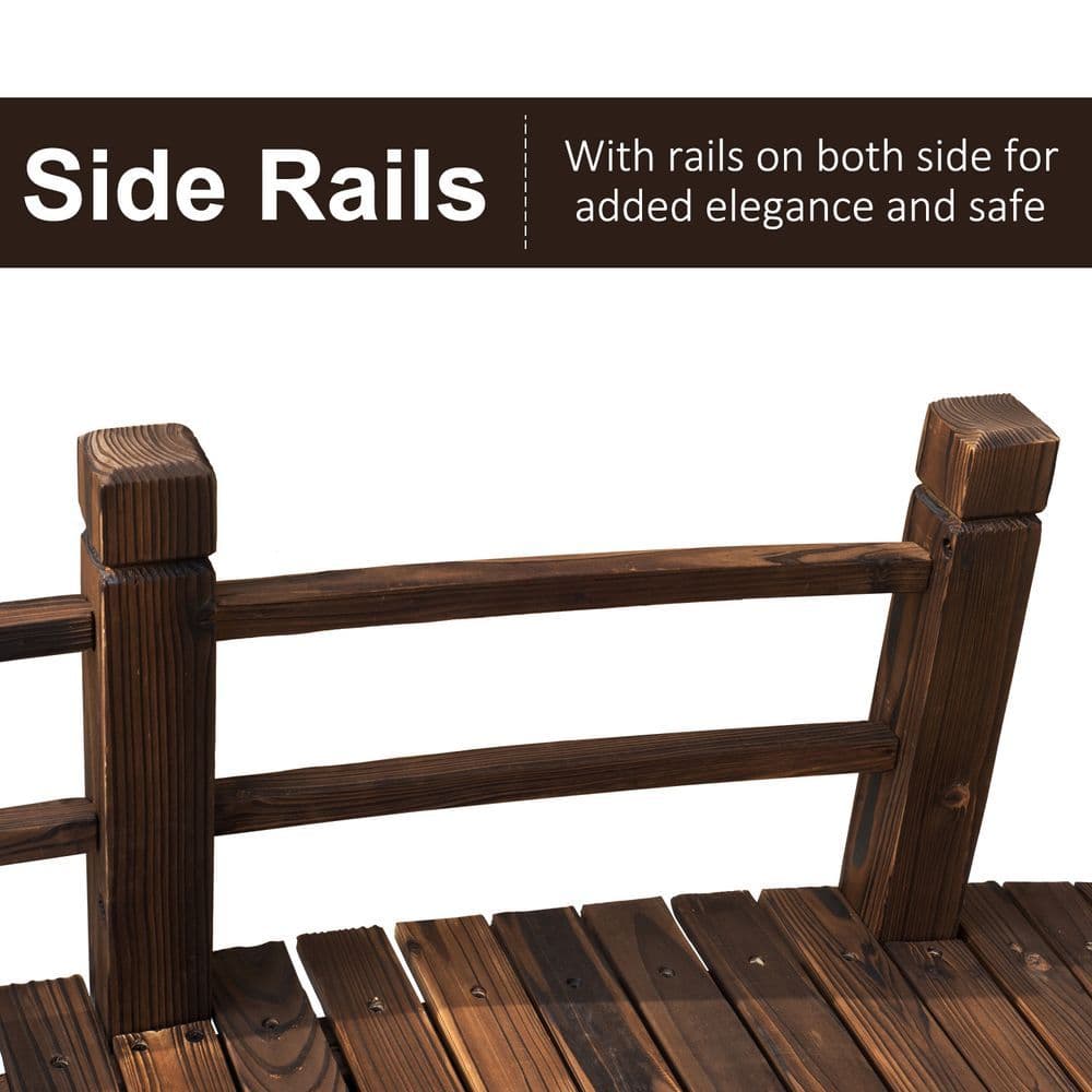 image-Wooden Garden Bridge Lawn Decor Stained Finish Arc Outdoor Pond Walkway