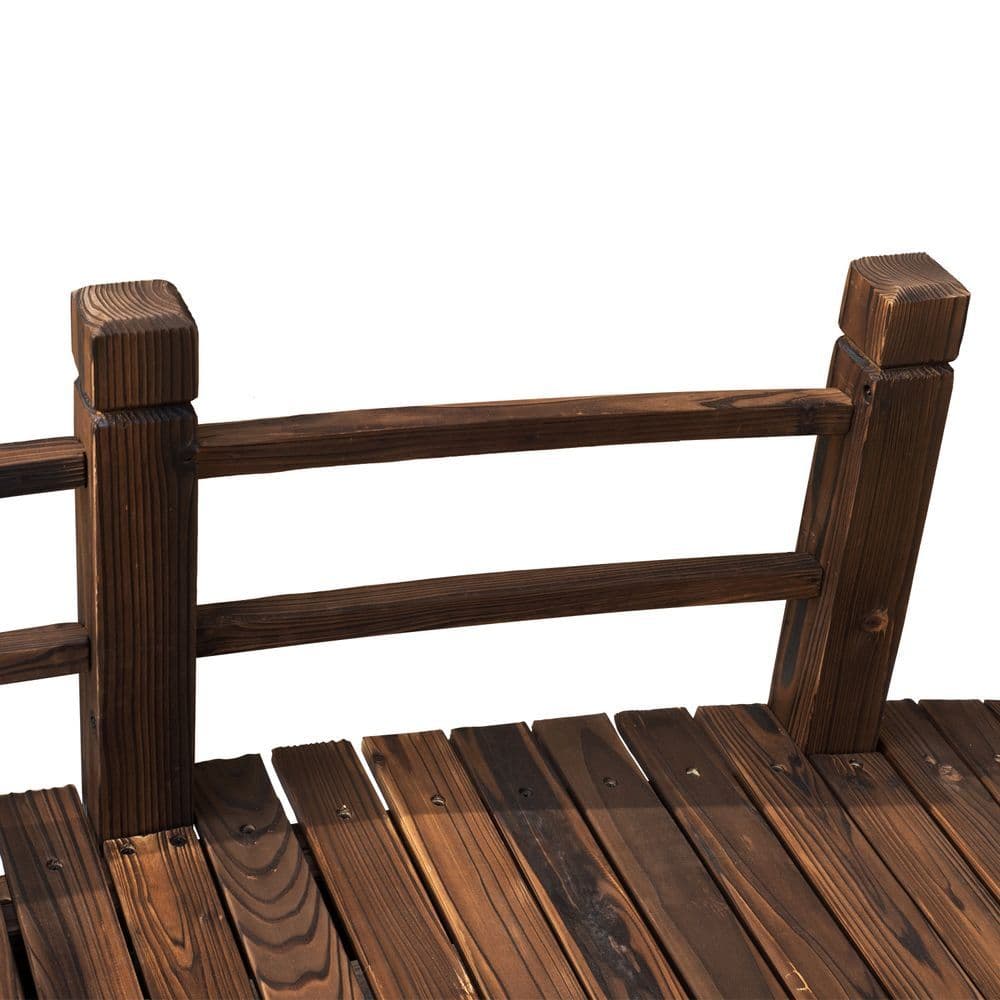 image-Wooden Garden Bridge Lawn Decor Stained Finish Arc Outdoor Pond Walkway