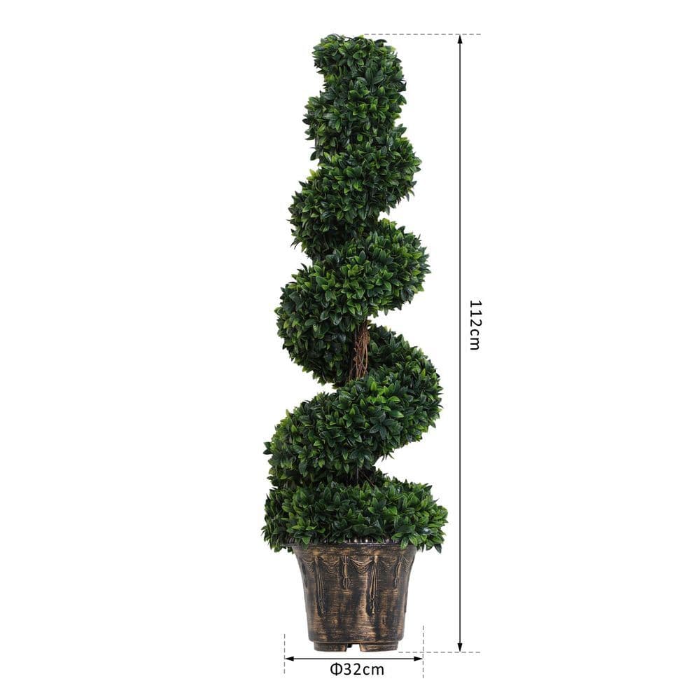 image-PE Set of 2 Artificial Boxwood Spiral Topiary Plant Tree's Green