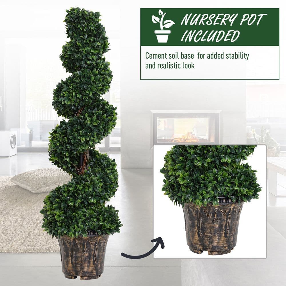 image-PE Set of 2 Artificial Boxwood Spiral Topiary Plant Tree's Green