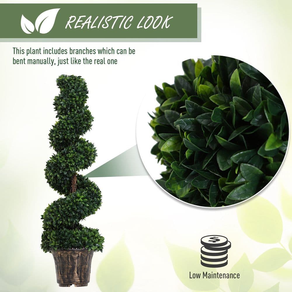 image-PE Set of 2 Artificial Boxwood Spiral Topiary Plant Tree's Green