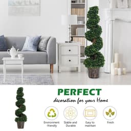 image-PE Set of 2 Artificial Boxwood Spiral Topiary Plant Tree's Green