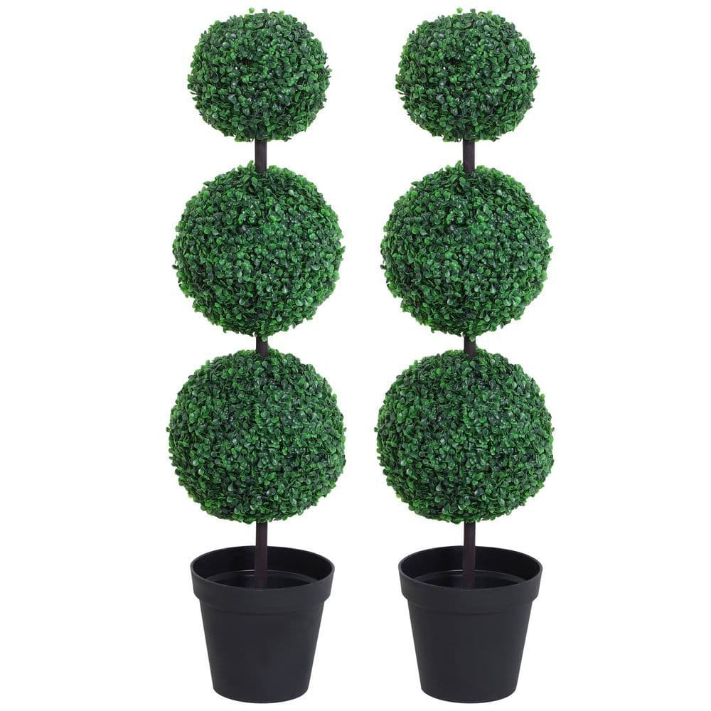 image-PE Set of 2 Artificial Boxwood Three Balls Topiary Plant Tree's Green