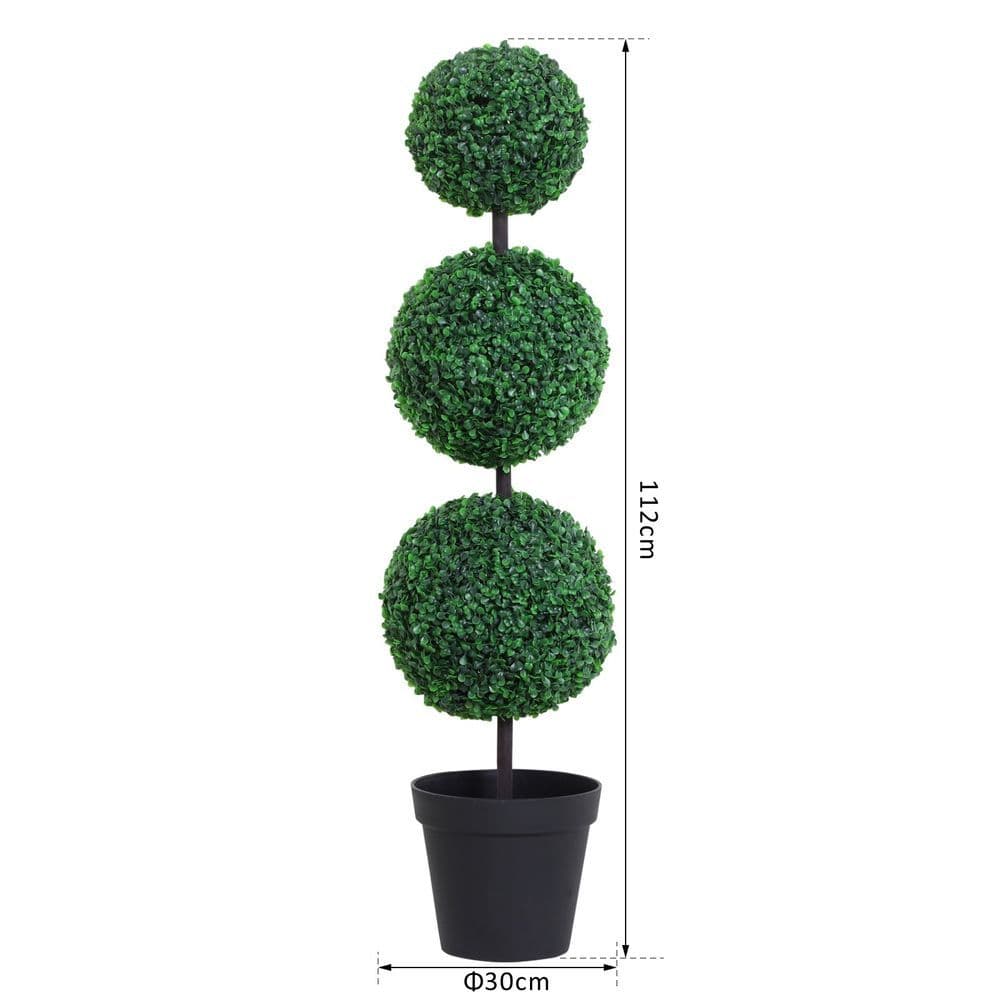image-PE Set of 2 Artificial Boxwood Three Balls Topiary Plant Tree's Green