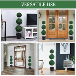 image-PE Set of 2 Artificial Boxwood Three Balls Topiary Plant Tree's Green