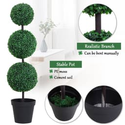 image-PE Set of 2 Artificial Boxwood Three Balls Topiary Plant Tree's Green