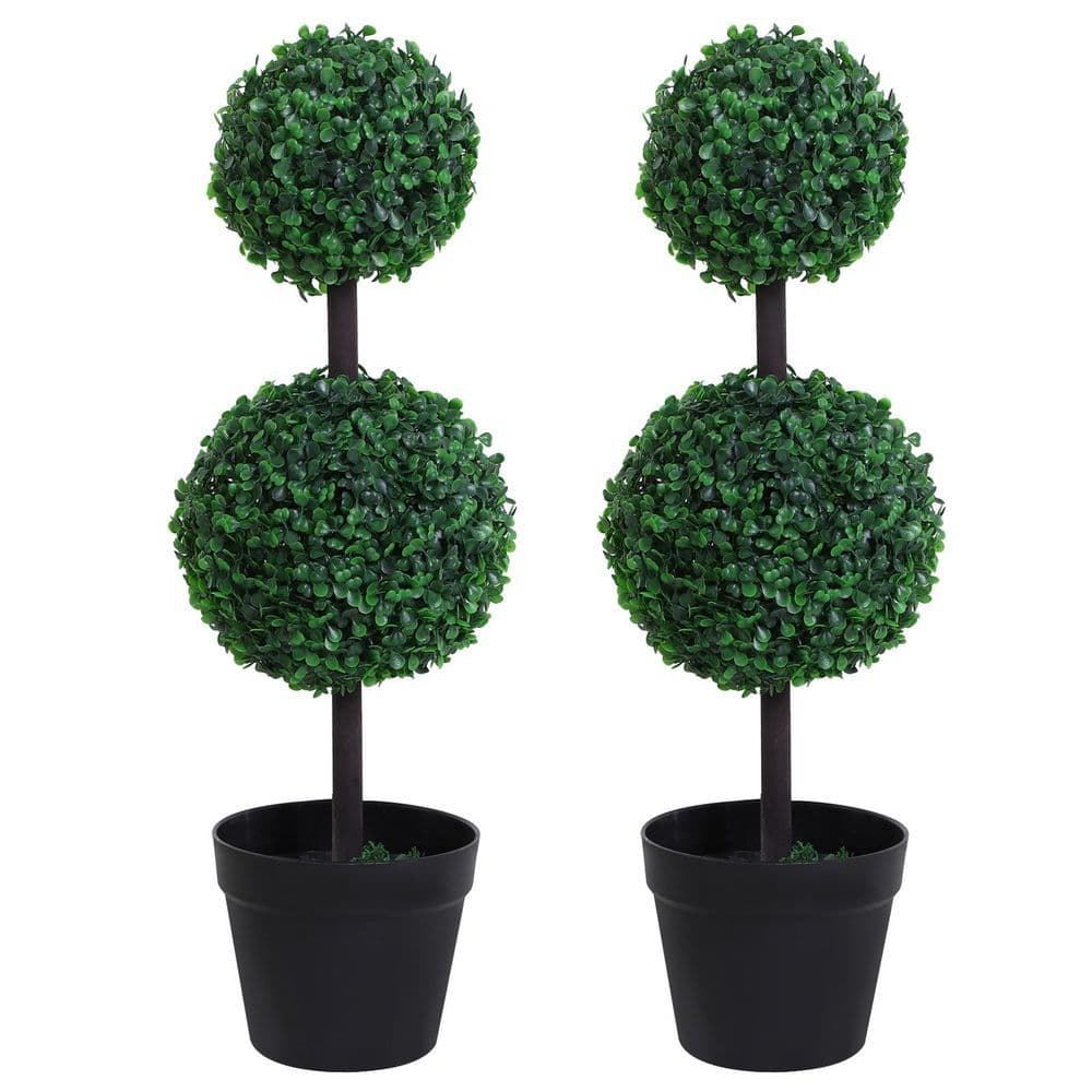 image-PE Set of 2 Artificial Boxwood Ball Topiary Plant Tree's Green