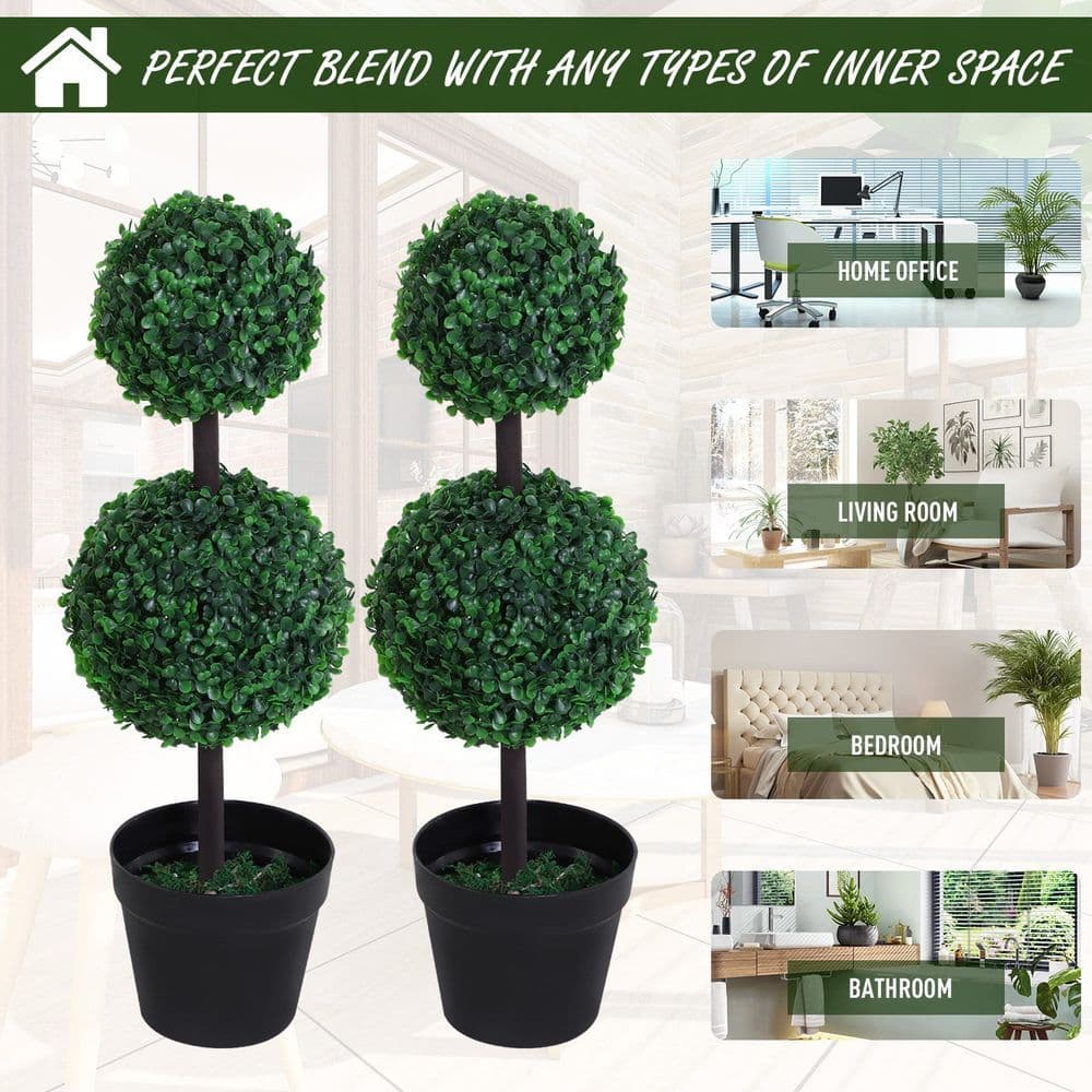 image-PE Set of 2 Artificial Boxwood Ball Topiary Plant Tree's Green