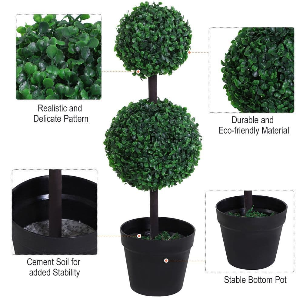 image-PE Set of 2 Artificial Boxwood Ball Topiary Plant Tree's Green