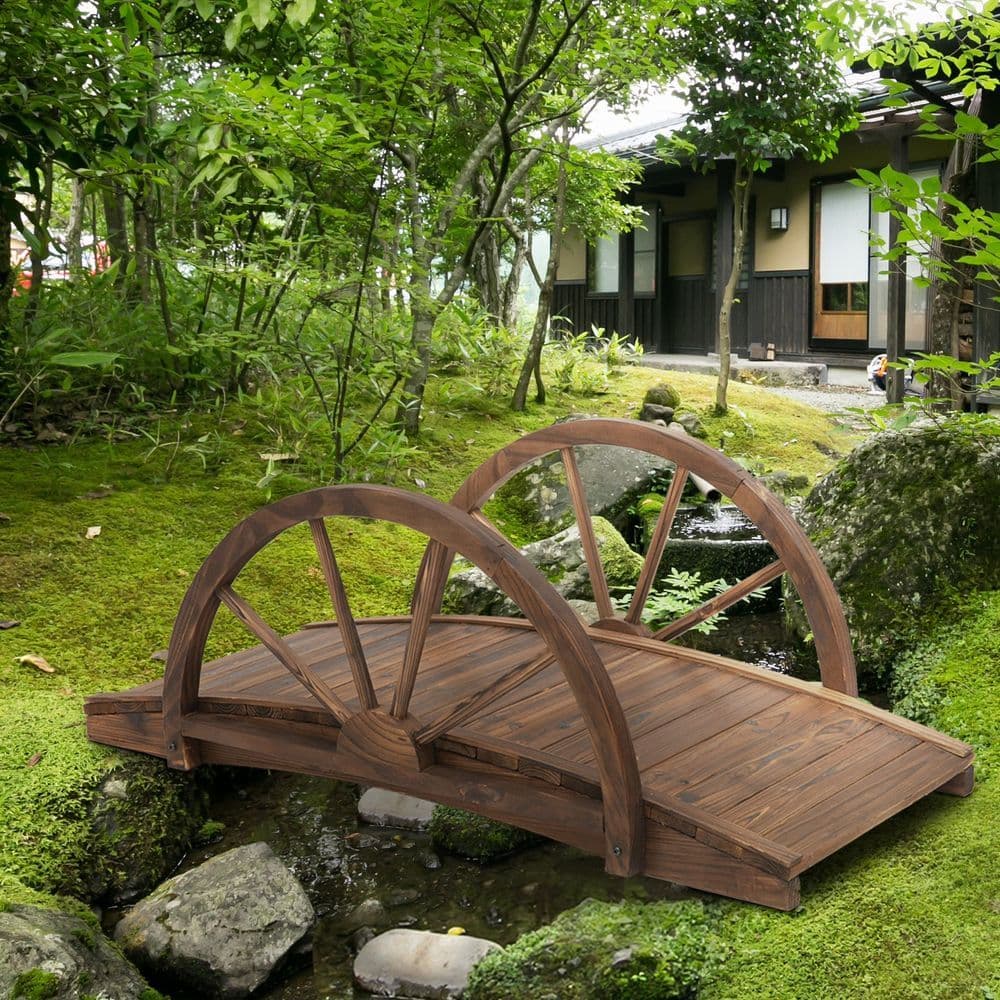 image-Fir Wood Outdoor Garden Decor Walkway Bridge Brown