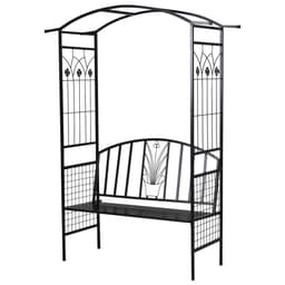 image-Steel Frame Outdoor Garden Arch w/ 2-Seater Bench Flower Climber Black