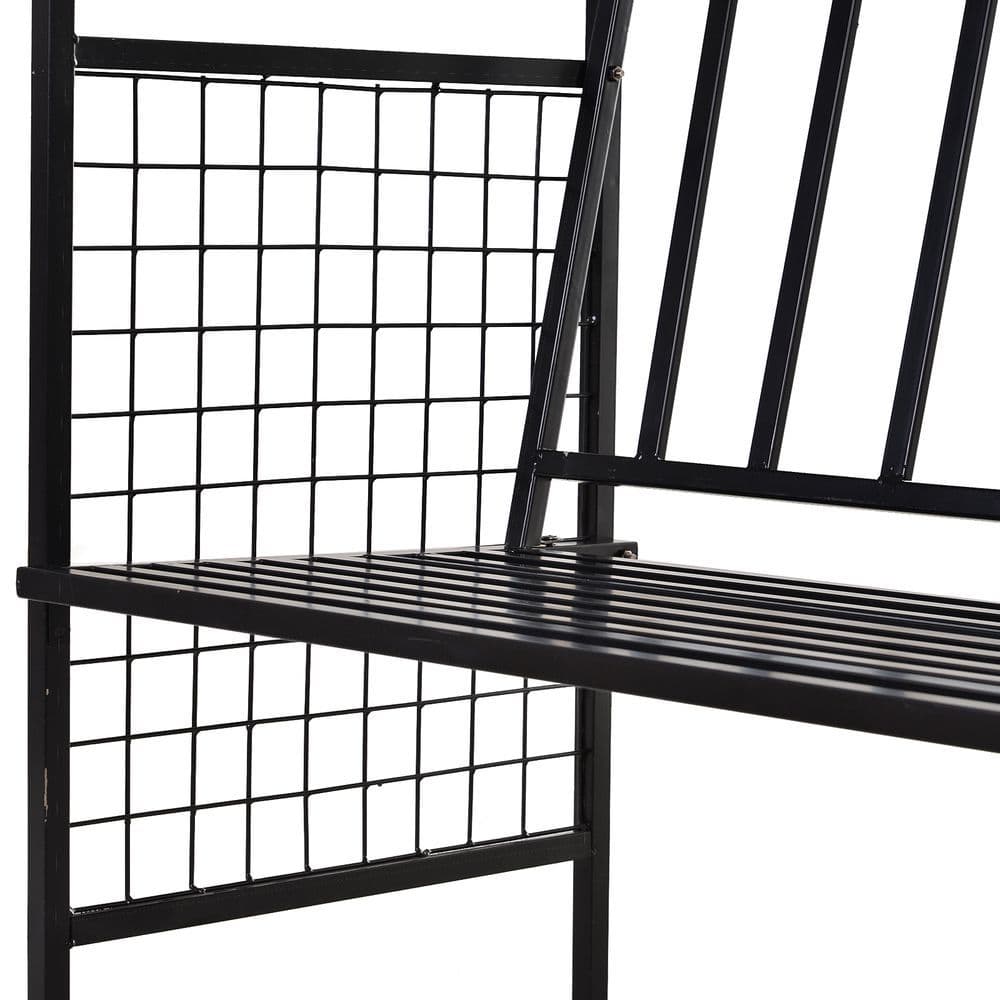 image-Steel Frame Outdoor Garden Arch w/ 2-Seater Bench Flower Climber Black