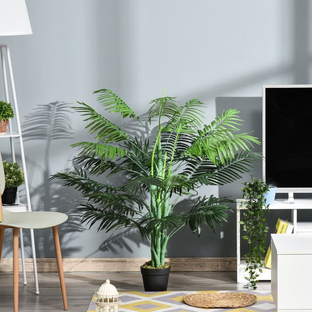image-Artificial Palm Tree 18 Leaves with Nursery Pot, Fake Tropical Tree 125cm